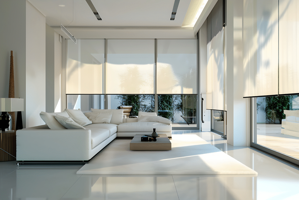 Luxury shades in a modern-style living room space